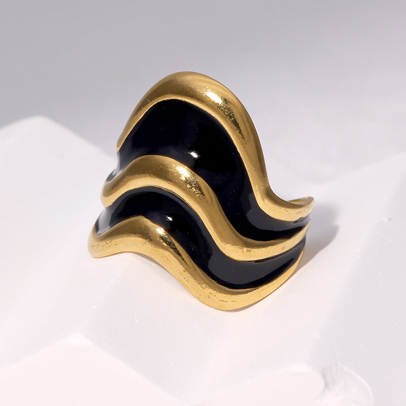 Minimalist French Luxury Adjustable Open Ring in Stainless Steel with 18K Gold Plating for Women