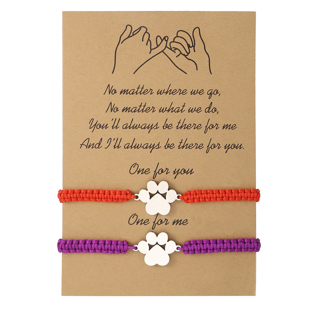 Geometric Animal Paw Stainless Steel Adjustable Braided Bracelet Set Unisex