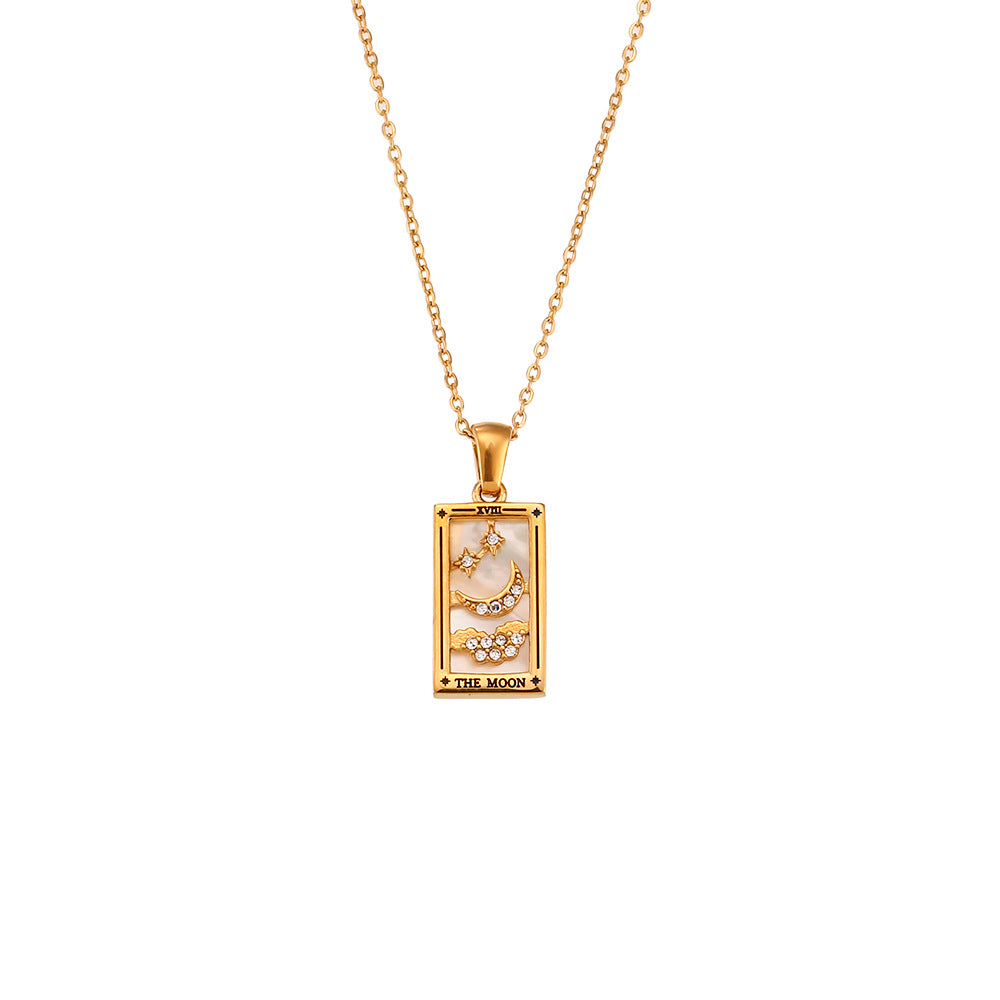 Fashionable Vintage Rectangular Titanium Steel Pendant Necklace with Enamel Finish and Zircon Inlay for Women