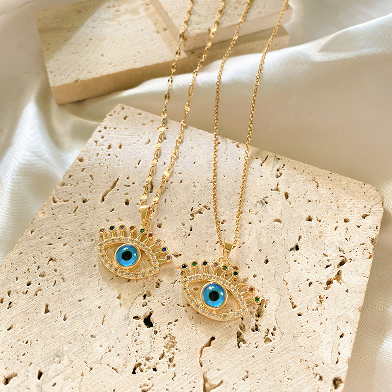 Streetwear Titanium Steel Evil Eye Necklace Plated Cable Chain Unisex Jewelry