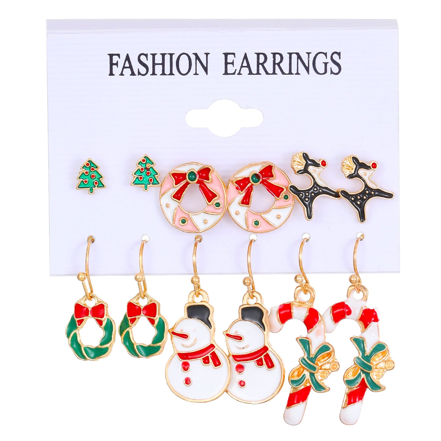 Set de pendientes de aleación con motivos navideños de muñeco de nieve, copo de nieve, reno y árbol de Navidad para mujer