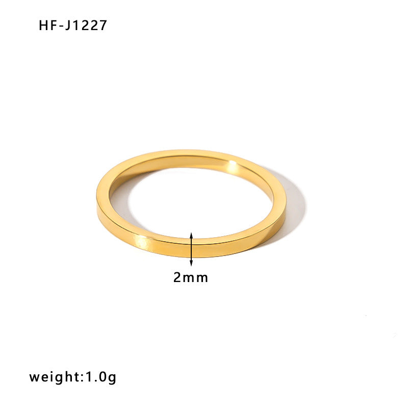 Minimalist Stainless Steel Ring with Crown Heart Bow Knot Leaf Wave Diamond Drop Star Geometric Shape 18K Vacuum Plated Gold Finish Women's Band