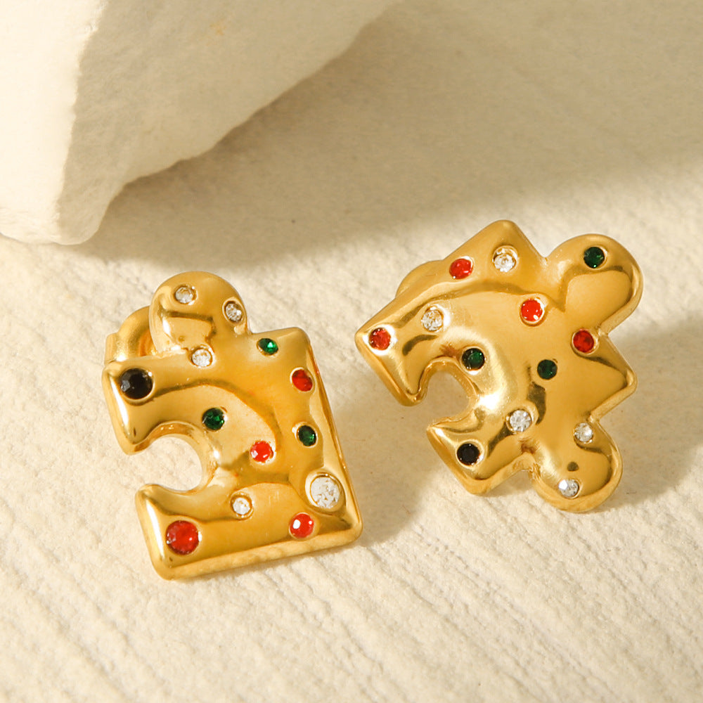 Geometric Puzzle-Inspired Ins Style 18K Gold Plated Stainless Steel Earrings for Women