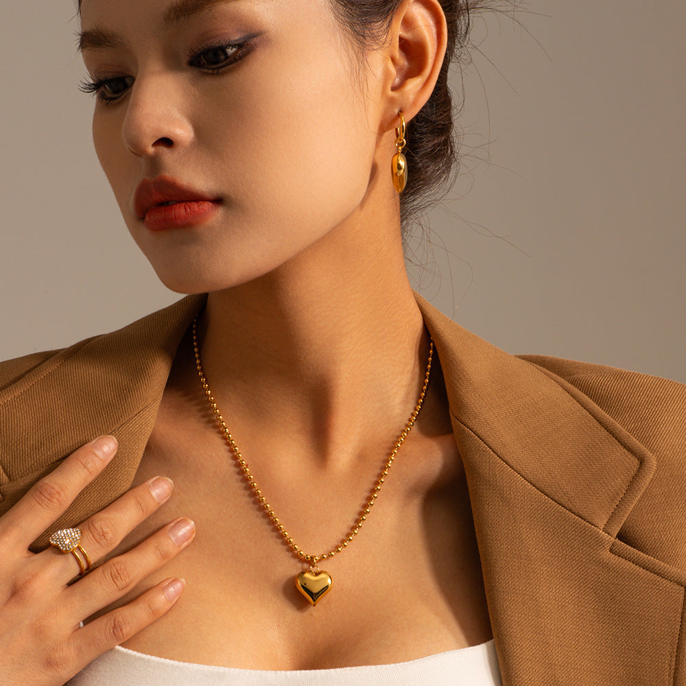 Vintage 18K Gold Plated Heart Stainless Steel Necklace for Women