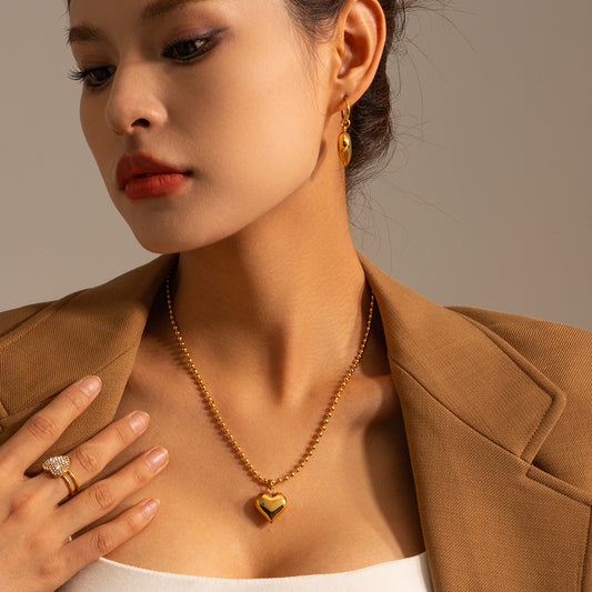 Vintage 18K Gold Plated Heart Stainless Steel Necklace for Women