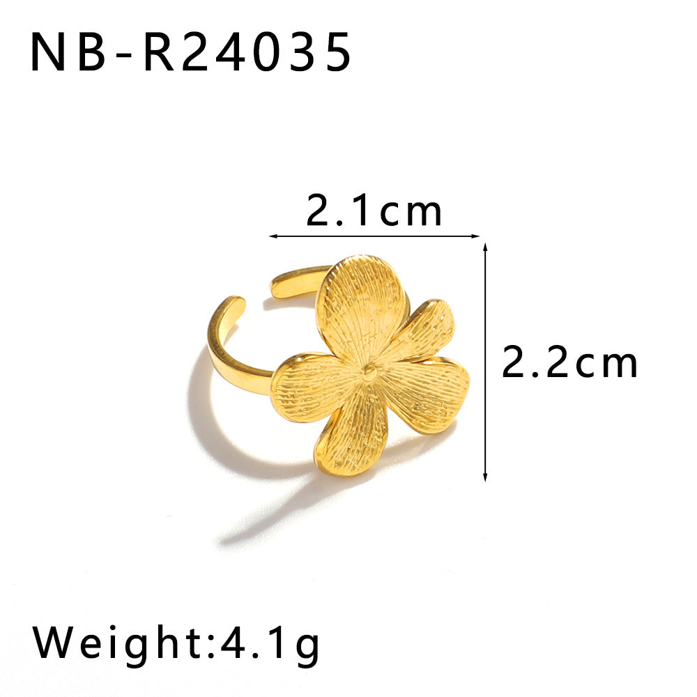 Anello Minimalista Cuore Fiore Farfalla in Acciaio Inossidabile con Intarsio di Perla e Placcatura Sottovuoto in Oro 18K