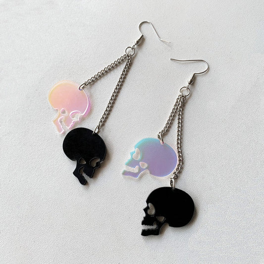 Pendientes Acrílicos Retro de Calavera con Acentos de Colores, Diseño de Personaje de Dibujos Animados, Elegantes y Versátiles para Mujer