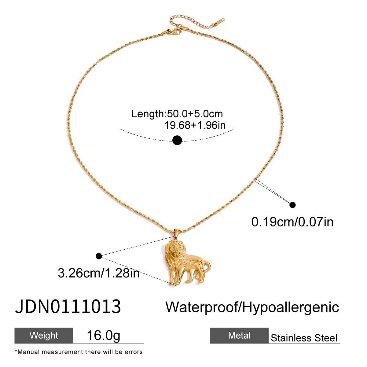 Collana con Ciondolo a Leone Geometrico di Lusso Placcato Oro 18K in Acciaio al Titanio per Donna