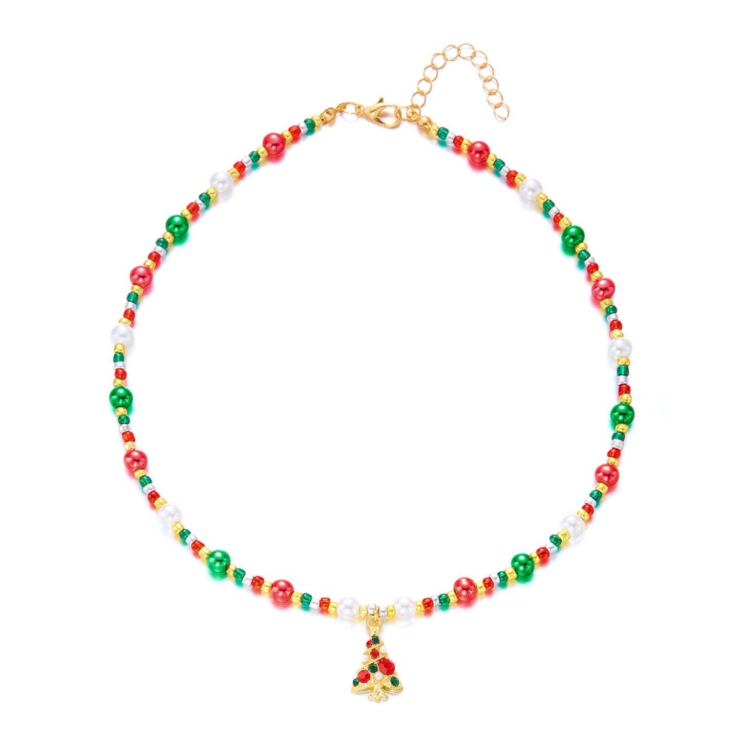 Collana Natalizia Casual da Donna con Ciondoli a Forma di Renna e Pupazzo di Neve Smaltati su Catena di Perline