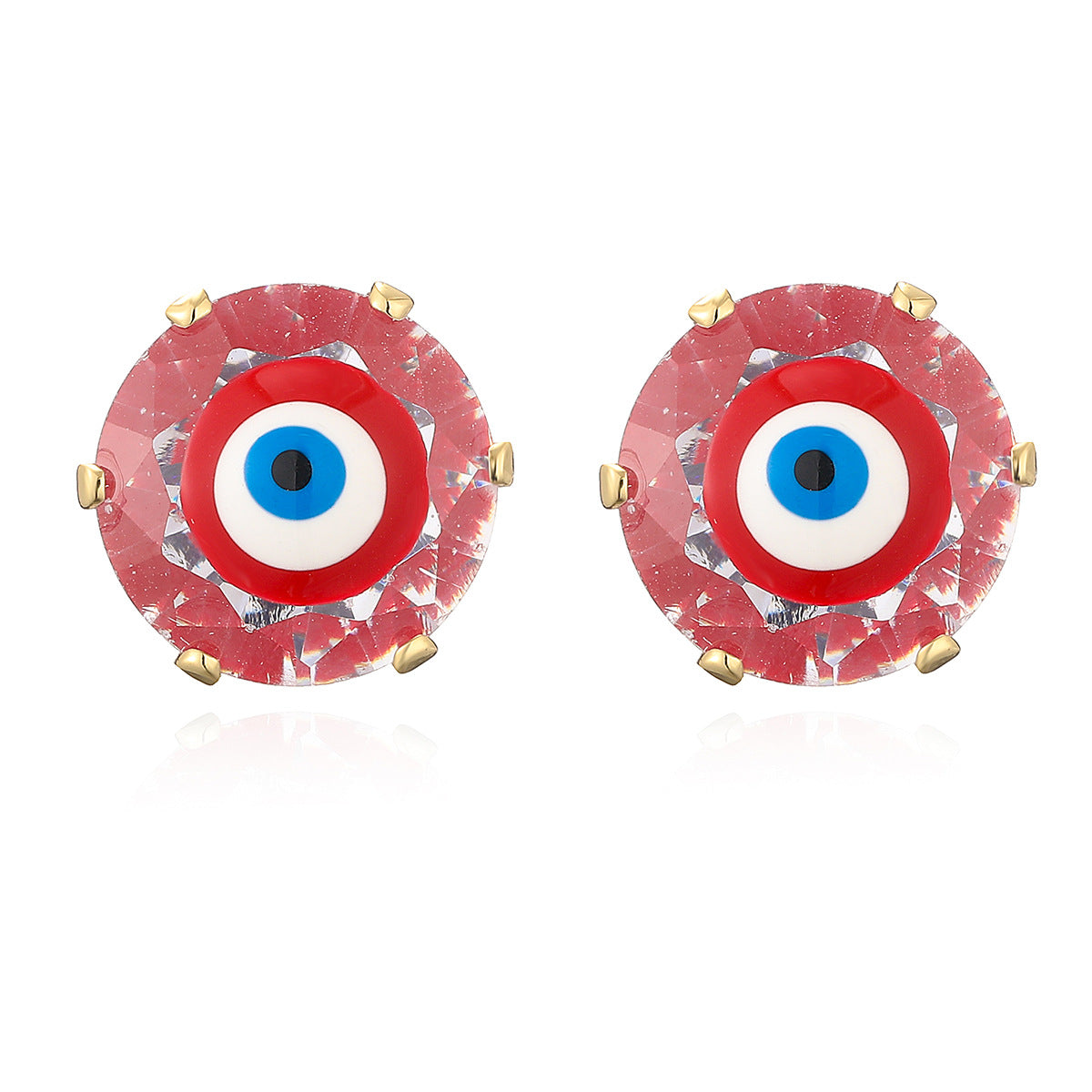 Minimalist Geometric Evil Eye Stud Earrings in Copper with Gold Plating and Zircon Inlay