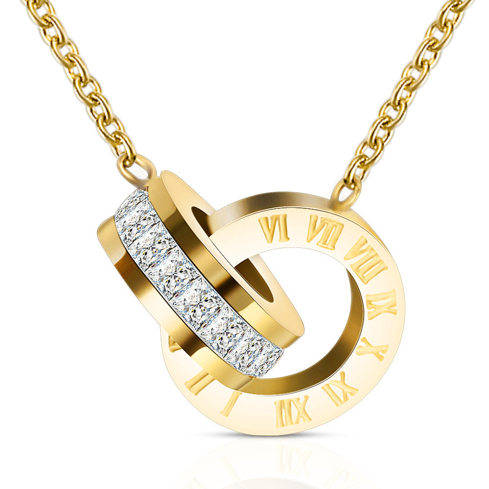 Geometric Titanium Steel Plated Pendant Necklace with Snake Chain for Women