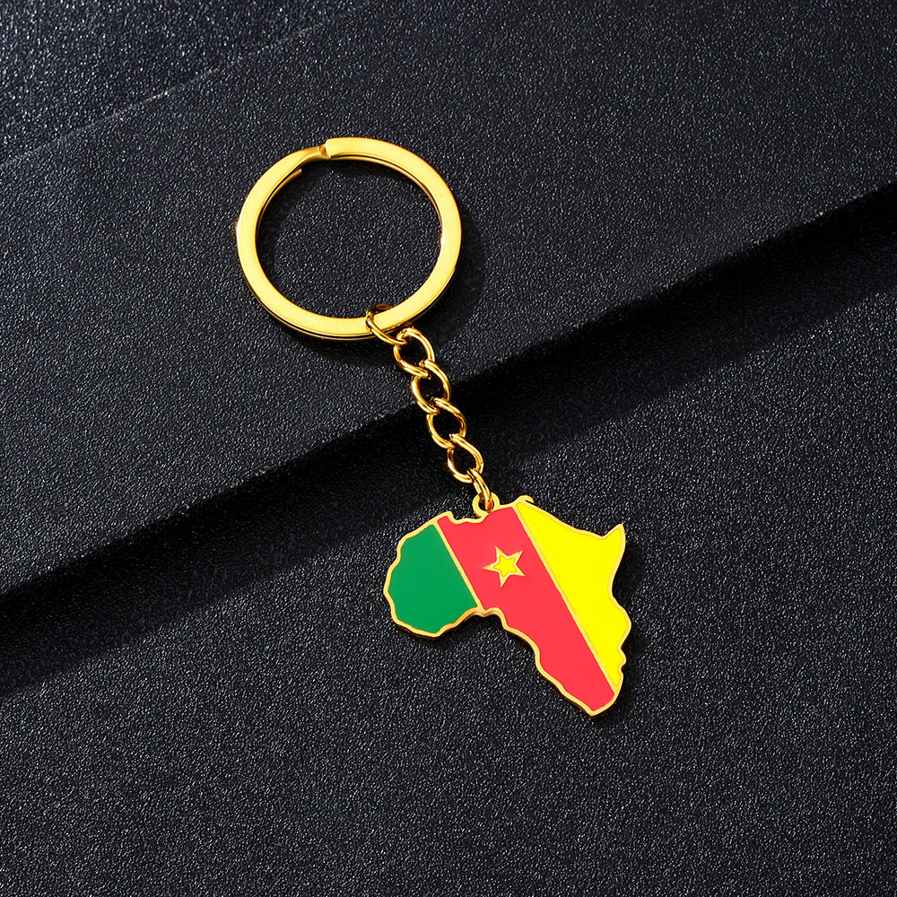 Llavero minimalista de acero inoxidable con forma del continente africano, esmaltado, para regalos y recuerdos