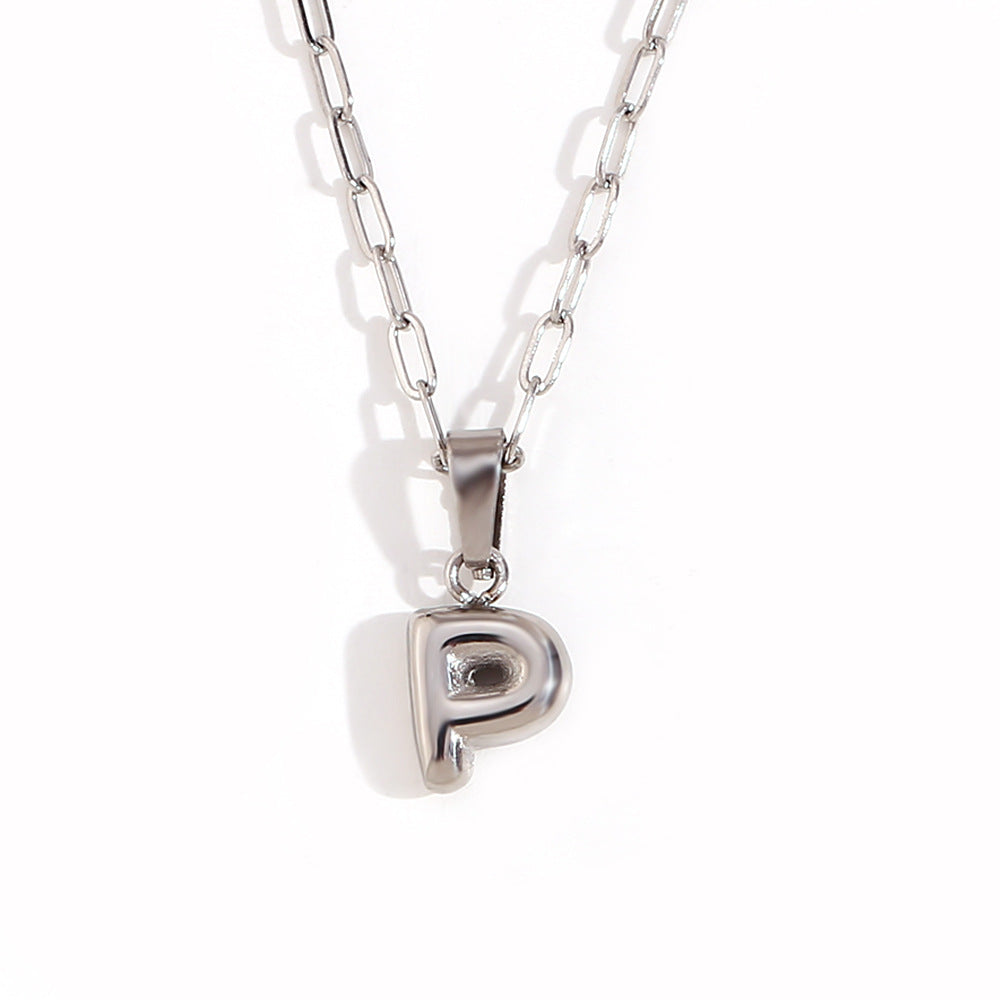 Minimalist Fashion Letter Pendant Necklace in Stainless Steel with 18K Gold Plating, Bubble-Inspired Mini Safety Pin Design for Women