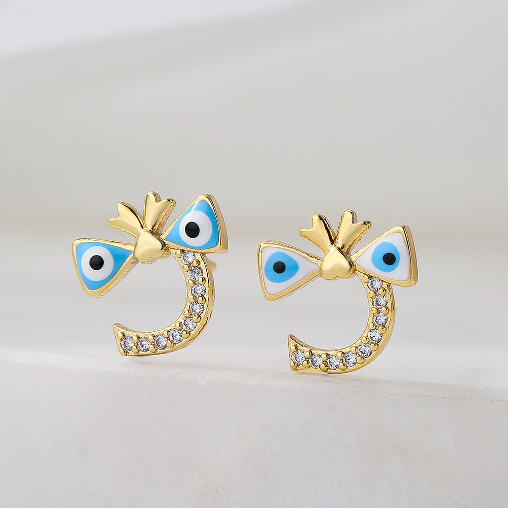 Cute Irregular Geometric Blue-Eye Stud Earrings for Women in Copper with INS-Inspired and Unique Personality Style