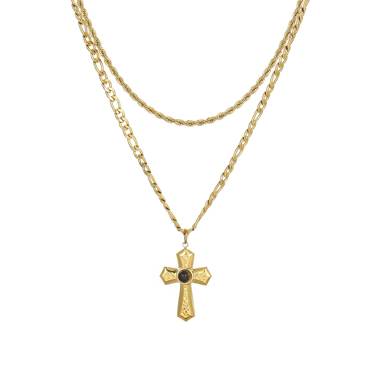 Collana con pendente a croce geometrica OL di tendenza in acciaio inossidabile con finitura placcata per donna