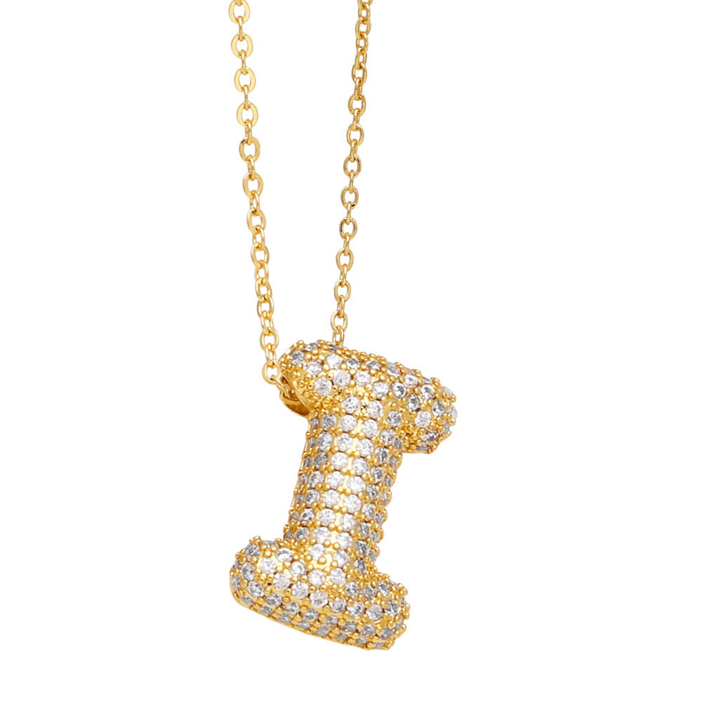 Minimalist Letter Brass Cubic Zirconia Plated Necklace Cable Chain Unisex