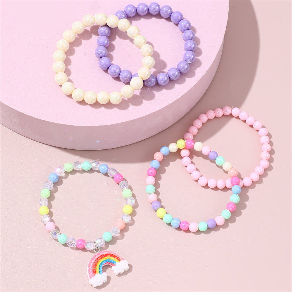 Set di braccialetti con ciondolo arcobaleno in perline acriliche colorate per bambini, braccialetti minimalistici fatti a mano a forma geometrica per bambini