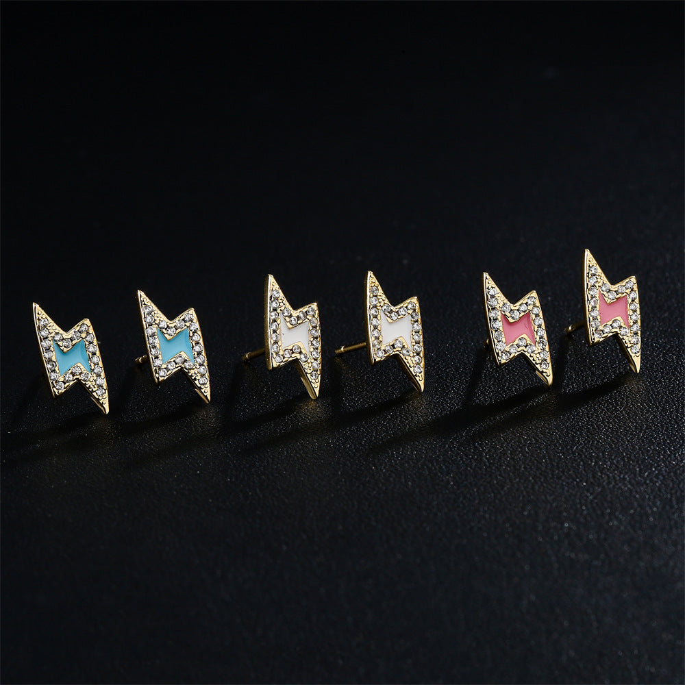 Orecchini da Donna Minimalisti a Forma di Fulmine in Rame, Placcati Oro 18K con Zirconi Micro-Pave