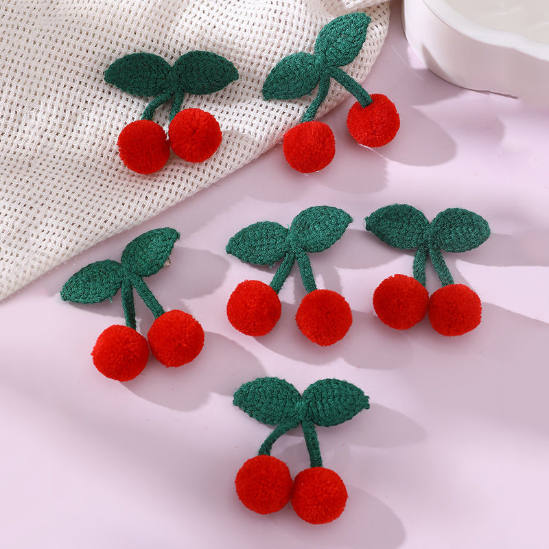 Morbida molletta per capelli a forma di ciliegia e carota per bambine con fiocco, accessorio per capelli in tessuto in stile naturale per bambini dai 3 ai 10 anni