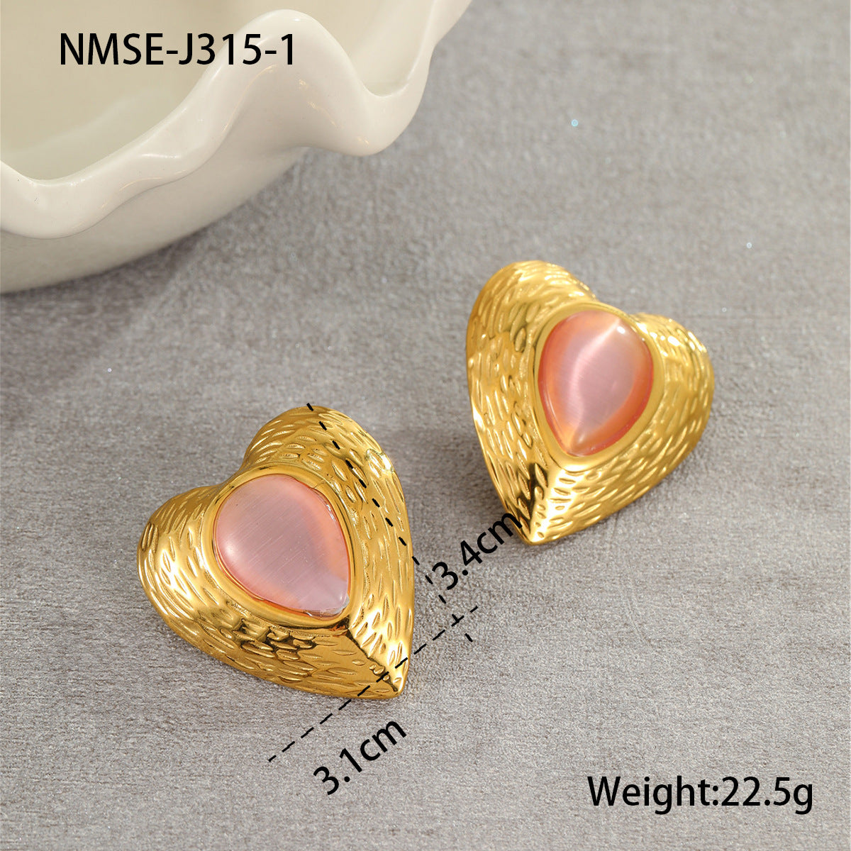 Pendientes de acero de titanio con forma de corazón de moda con incrustaciones de ojo de gato y acabado galvanizado para mujer