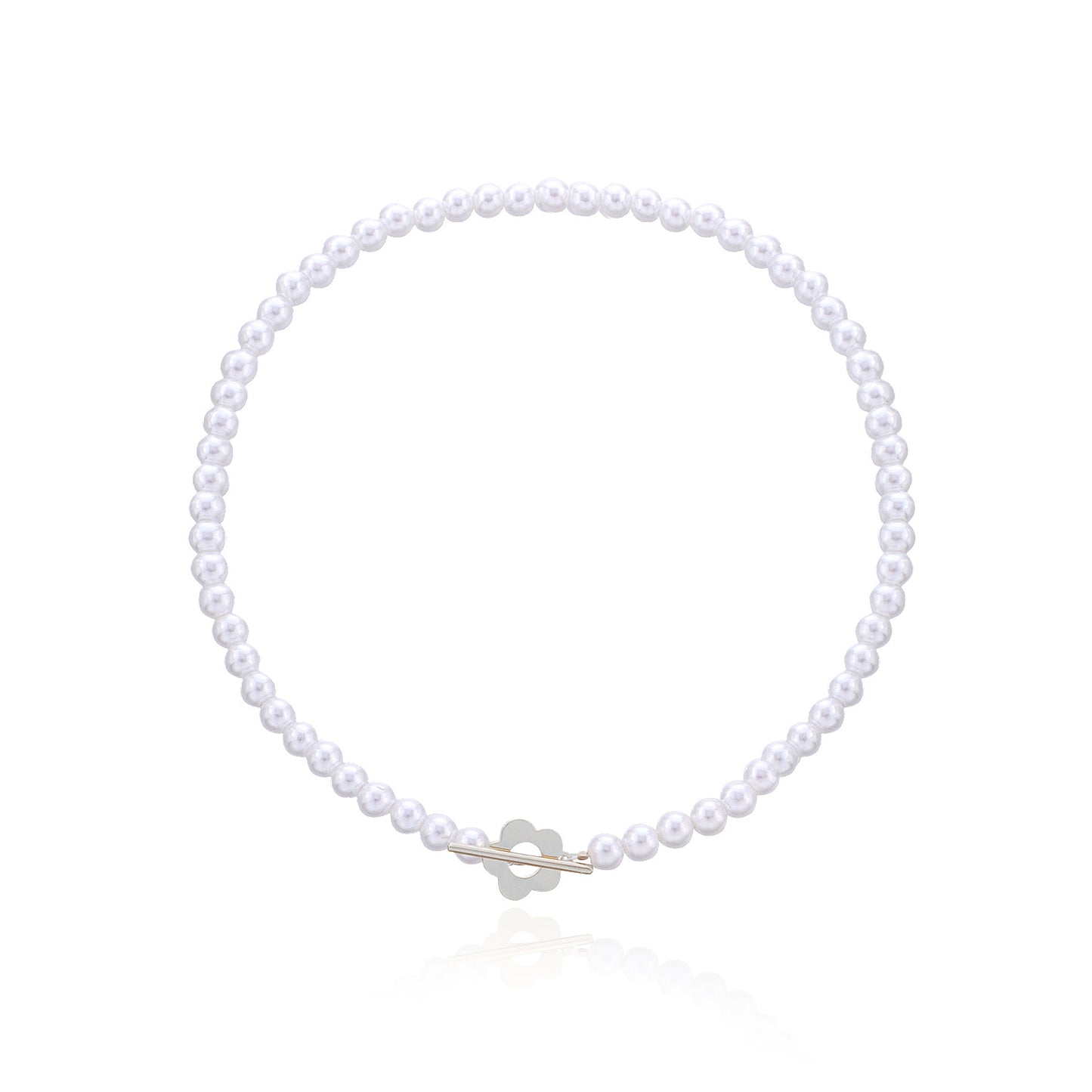 Minimalist Floral Geometric Alloy Plated Necklace for Women - Elegant Short Pearl Collar Chain with O-Clasp