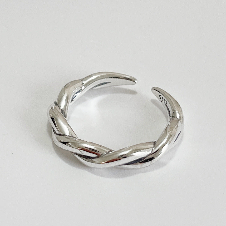 Vintage 925 Sterling Silver Round Geometric Inlay Open Ring for Women