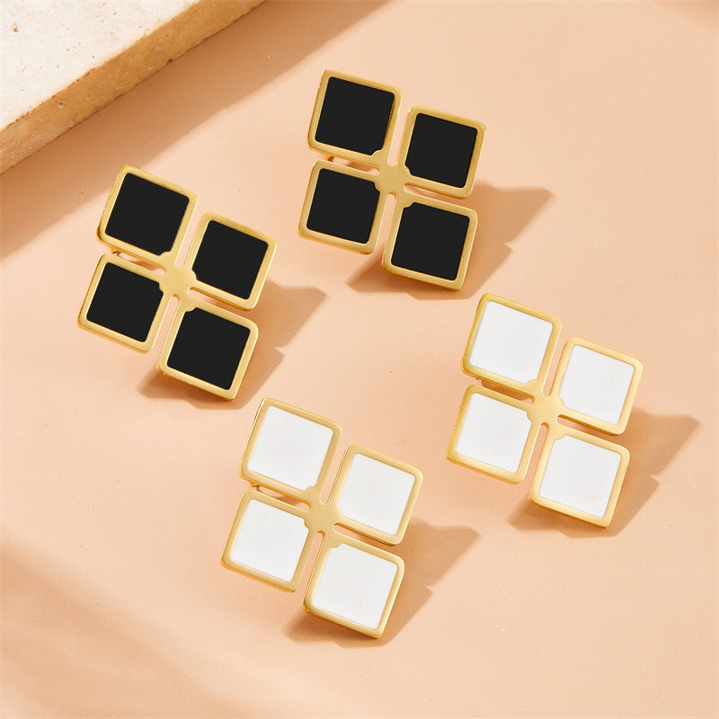 Set di collana, anello e orecchini a strati geometrici quadrati in acciaio inossidabile, lusso minimalista