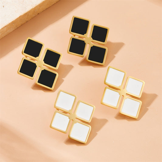 Minimalist Luxury Stainless Steel Square Geometric Layering Necklace Ring Earrings Set