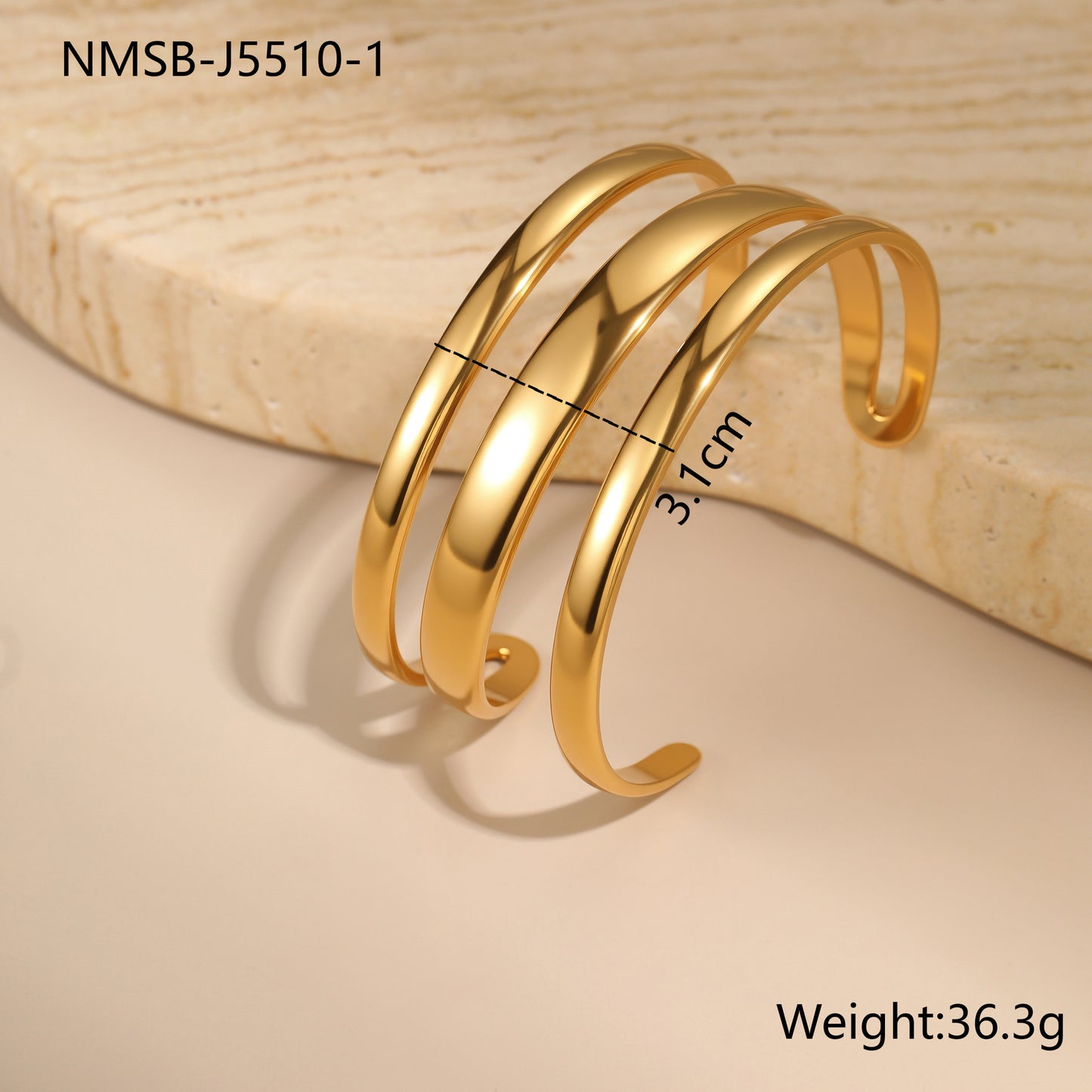 Minimalist Geometric Stainless Steel Bracelet with Open Cuff Design for Women, Electroplated Luxury-Inspired Fashion Accessory