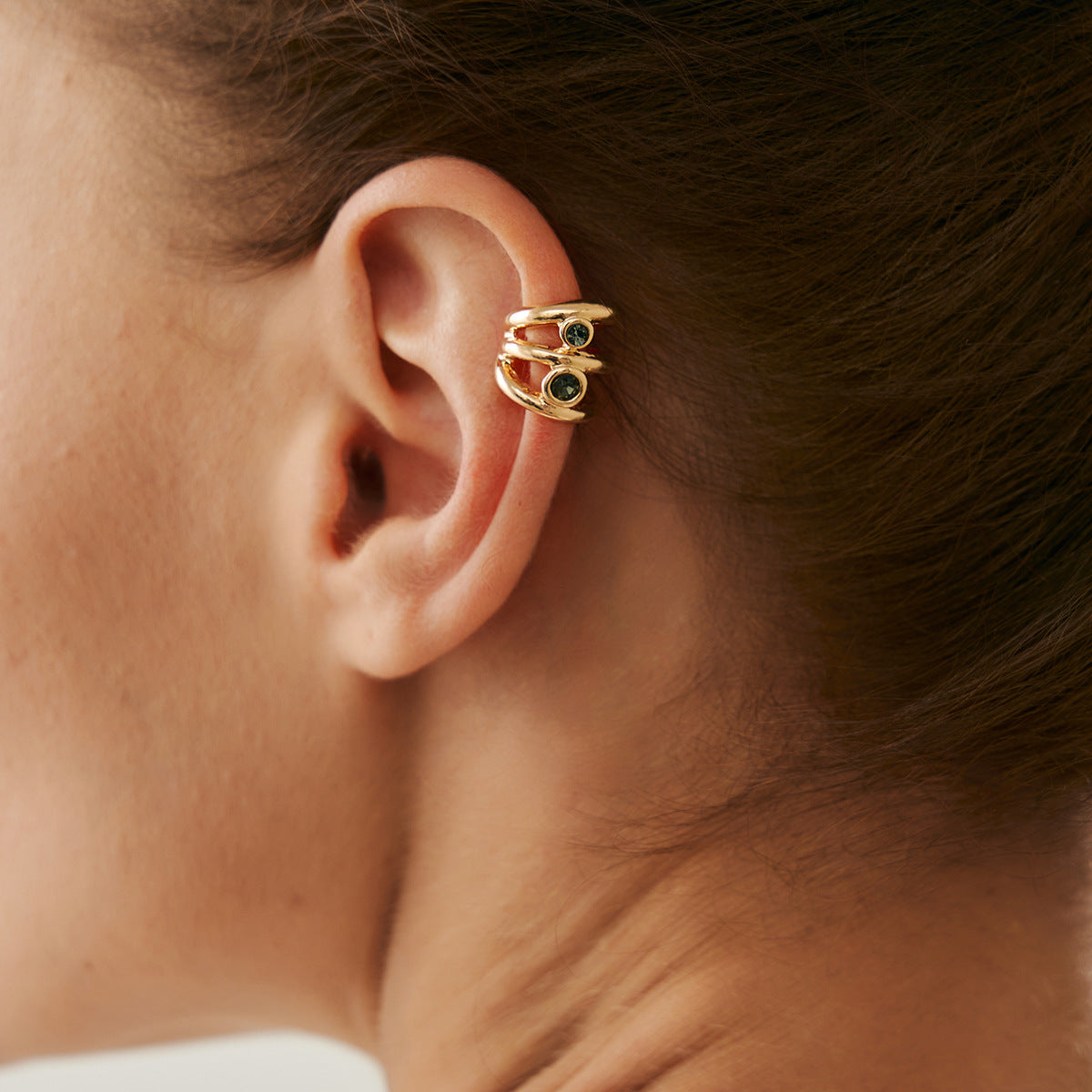 Pendientes de manguito geométricos minimalistas huecos para mujer, clips de aleación con microincrustaciones de diamantes de imitación