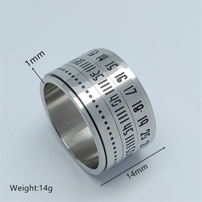 Titanium Steel Rotating Arabic Numeral Ring for Men