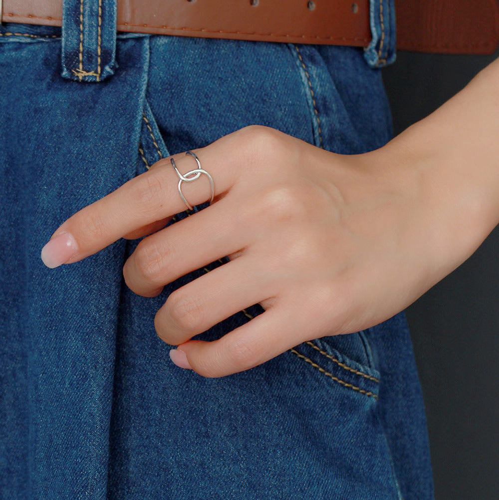 Anello a fascia impilabile da donna in argento sterling S925, anello minimalista geometrico con croce a doppia linea, alla moda e chic