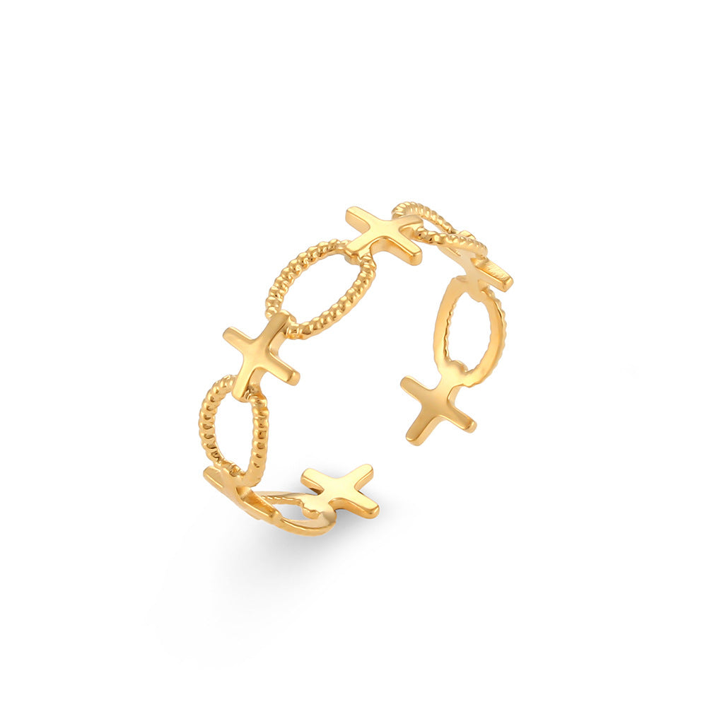 Fashionable Geometric Stainless Steel Ring with Gold Plating for Women