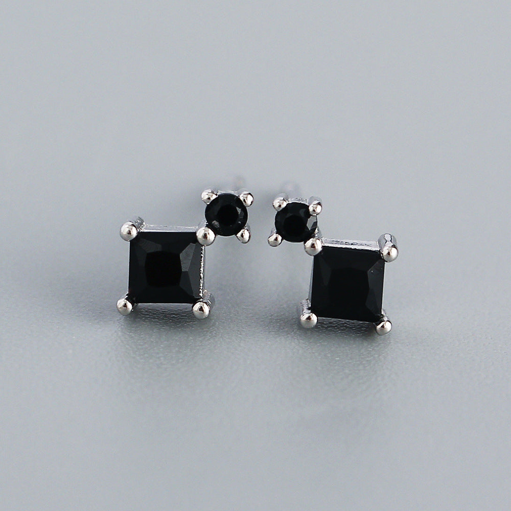 Sweet 925 Sterling Silver Square Geometric Cubic Zirconia Inlay Earrings