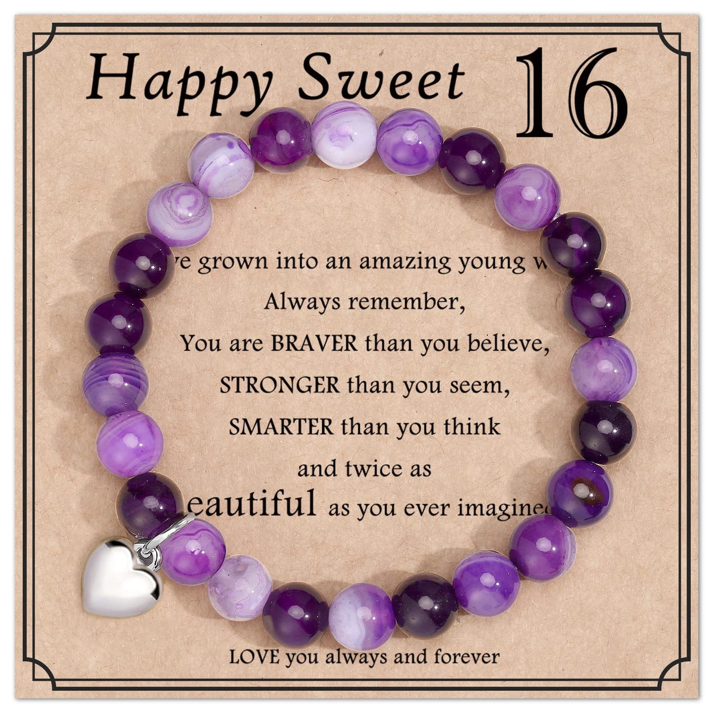 Geometric Heart Agate Beaded Bracelet for Women