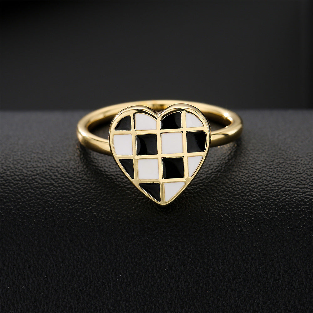 Minimalist Heart-Shaped Copper Ring with 18K Gold Plating and Enamel Finish for Women