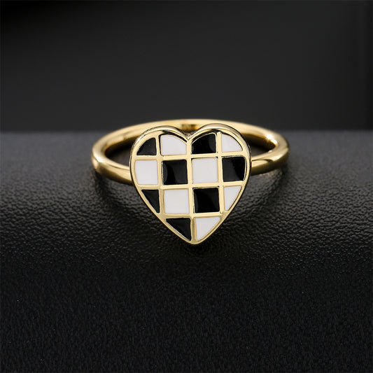 Minimalist Heart-Shaped Copper Ring with 18K Gold Plating and Enamel Finish for Women