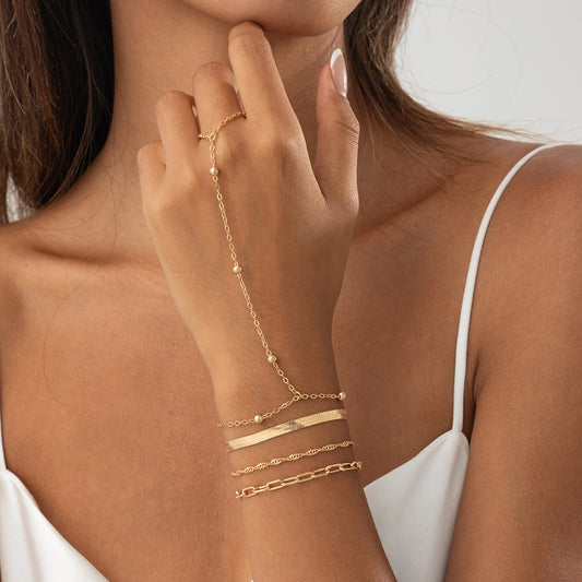 Minimalist Cold-Tone Geometric Metal Snake Chain Bracelet for Women with Micro-Pave Detailing and Layered Styling