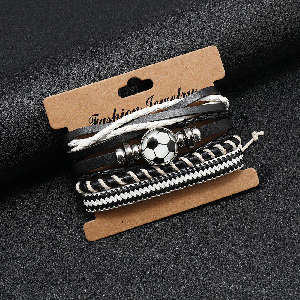 Minimalist Punk Striped Woven Leather Bracelet for Men DIY Charm Bar
