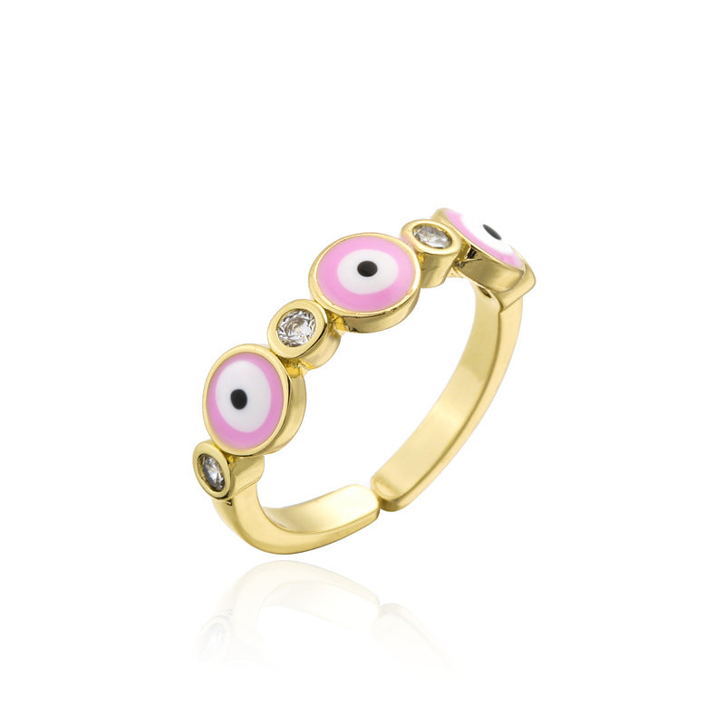 Geometric Drip Oil Brass 18K Gold Plated Cubic Zirconia Ring for Women