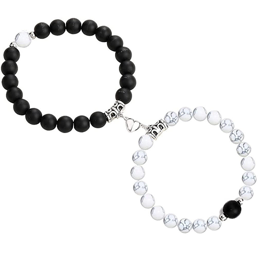 Matte Alloy Heart Geometric Bracelet with Turquoise Crystal Inlay Unisex Magnetic Jewelry