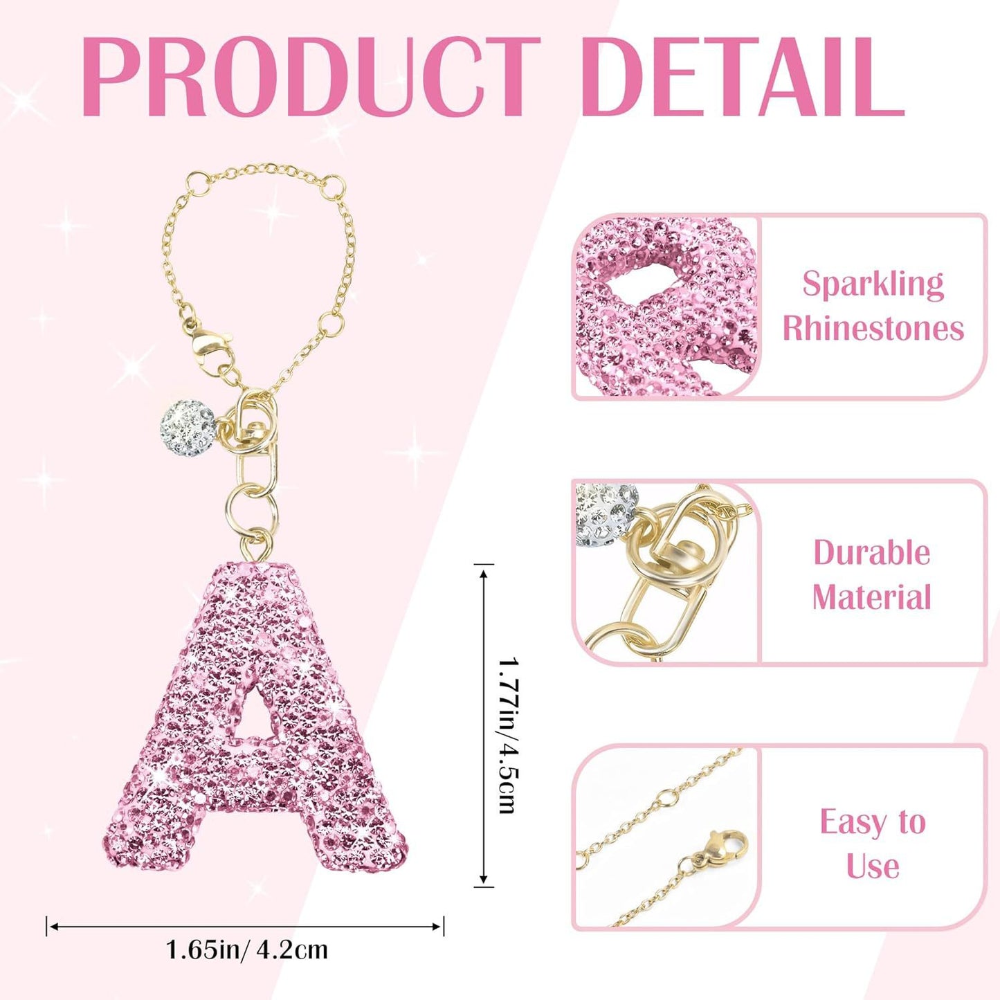 Rhinestone Inlaid Letter Resin Charm Bar Keychain Accessory