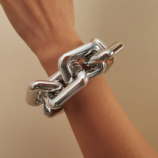 Bracciale a catena spessa da donna quadrato vuoto geometrico spigoloso minimalista