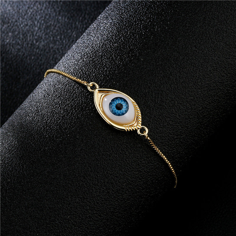 Geometric Evil Eye Cubic Zirconia Brass Bracelet for Women