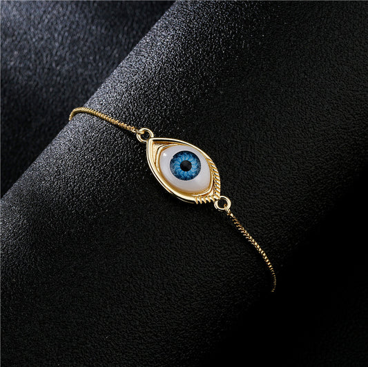 Geometric Evil Eye Cubic Zirconia Brass Bracelet for Women