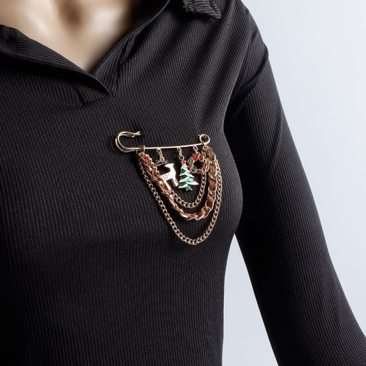 Creative Christmas Deer Brooch for Women Alloy Plated Cartoon Character Geometric Shape Festive Pin Accessory
