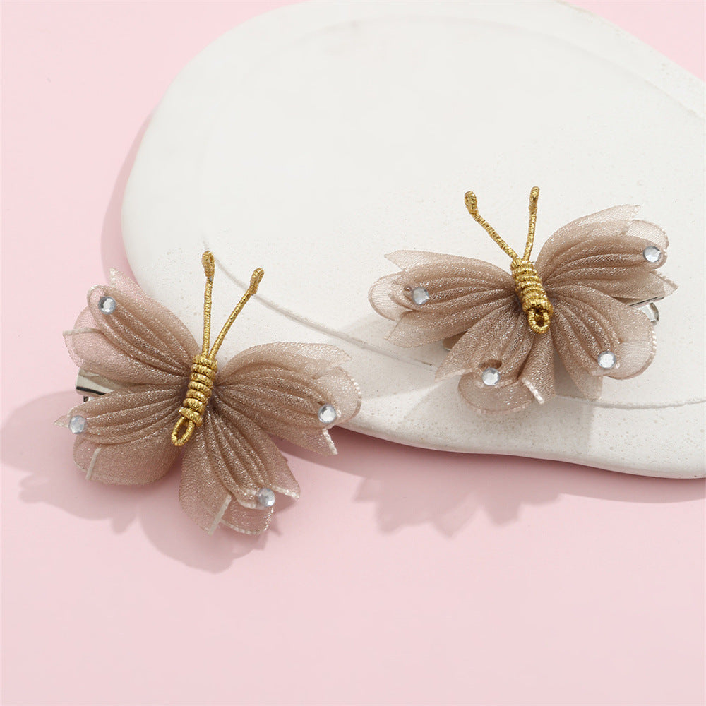 Cartoon Butterfly Hair Clip for Kids Handwoven Mesh Fabric Hairpin with Rainbow Accents