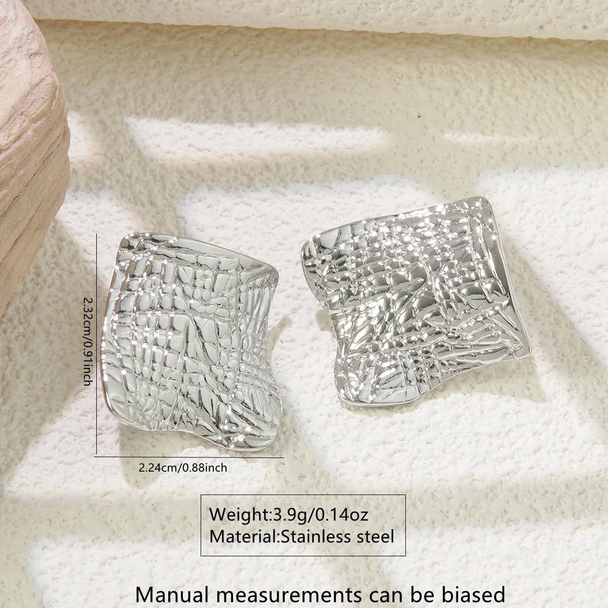 Geometric Irregular Crinkled Stainless Steel Earrings for Women