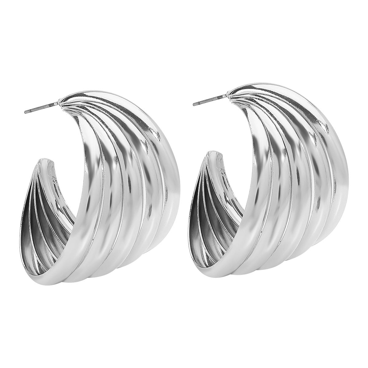 Pendientes de aro geométricos multicapa en forma de C de metal para mujer con acabado galvanizado