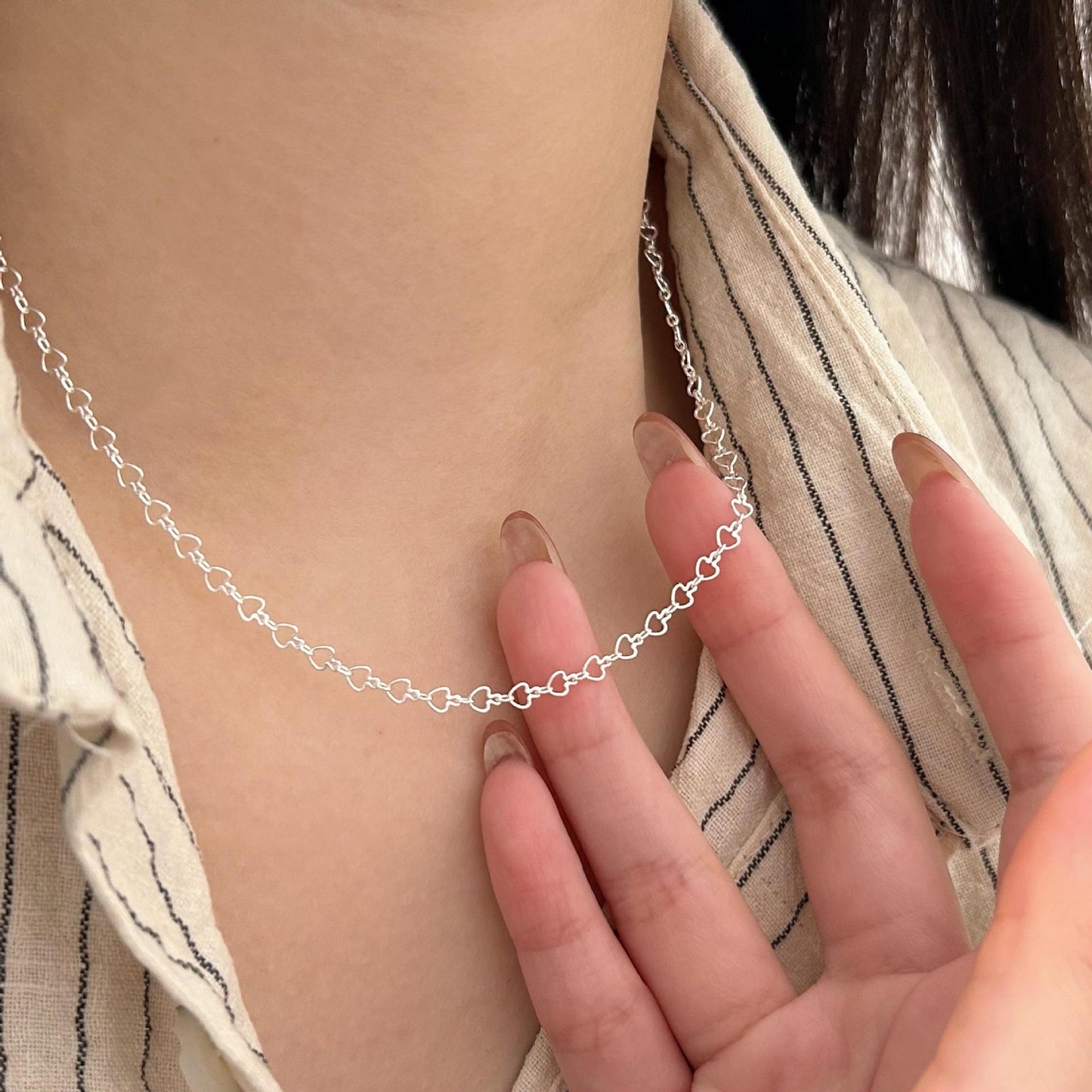 Minimalist Heart-Shaped 925 Sterling Silver Necklace with Plated Finish, Delicate Single Snake Chain for Women